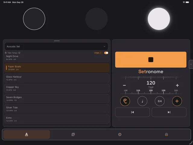 Tutorial 1: die Startseite von Setronome am iPad