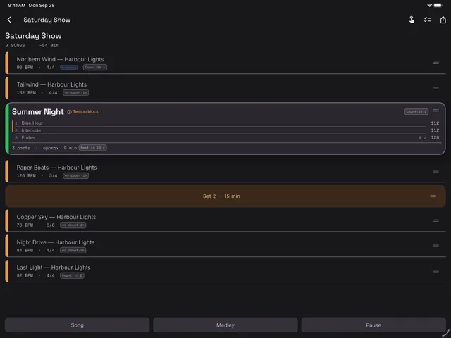 Tutorial 2: der Set-Bereich mit Repertoire und Setlisten